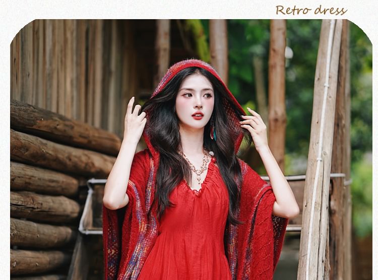 Halter Plain Tiered Ruffle Panel Maxi A-Line Dress / Fringe Scarf / Set