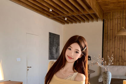 Mock Two-Piece Lace Panel T-Shirt and Eyelet Mini Skirt