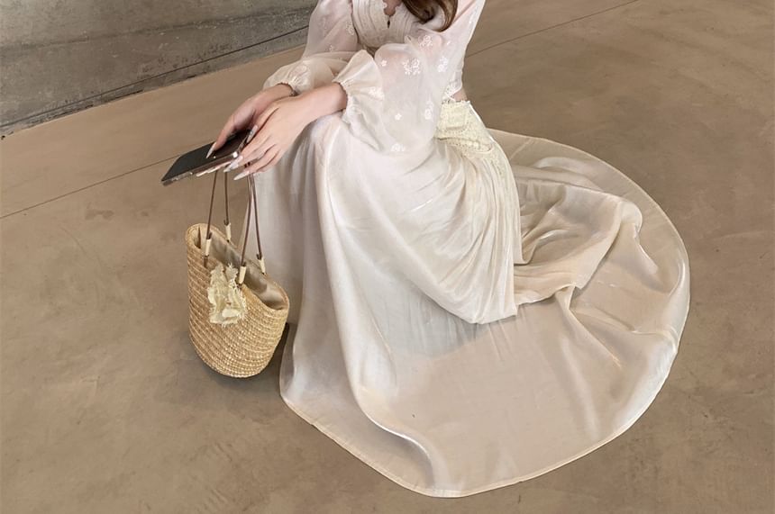V-Neck Lace Panel Cropped Blouse and Maxi A-Line Skirt