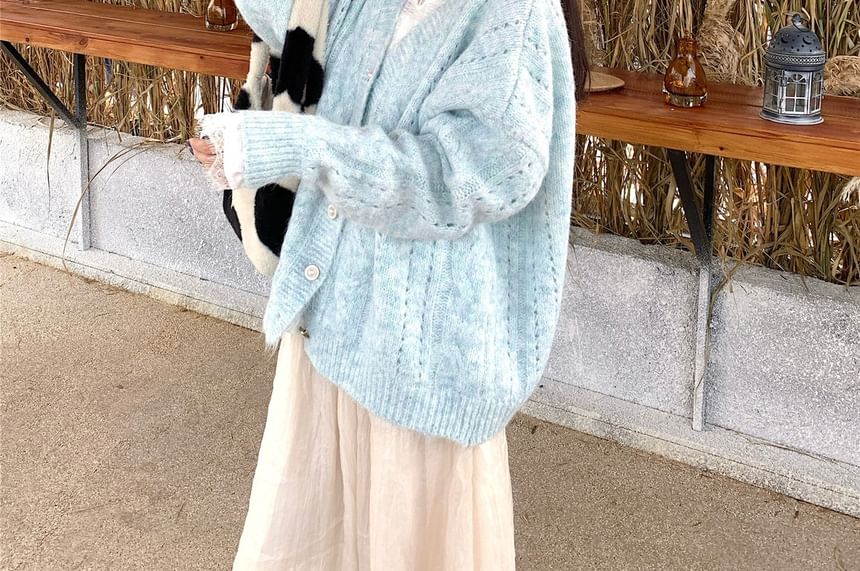V-Neck Lace Trim T-Shirt and Pointelle Cardigan