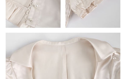 Square Neck Short Sleeve Blouse and Vest with Tiered Mini Skirt
