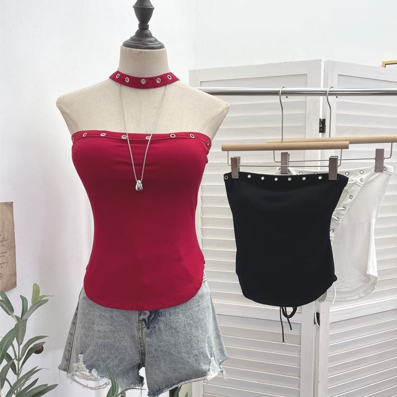 Halter Grommet Lace-Up Open Back Top