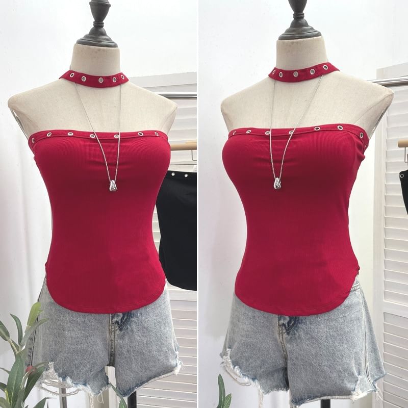 Halter Grommet Lace-Up Open Back Top