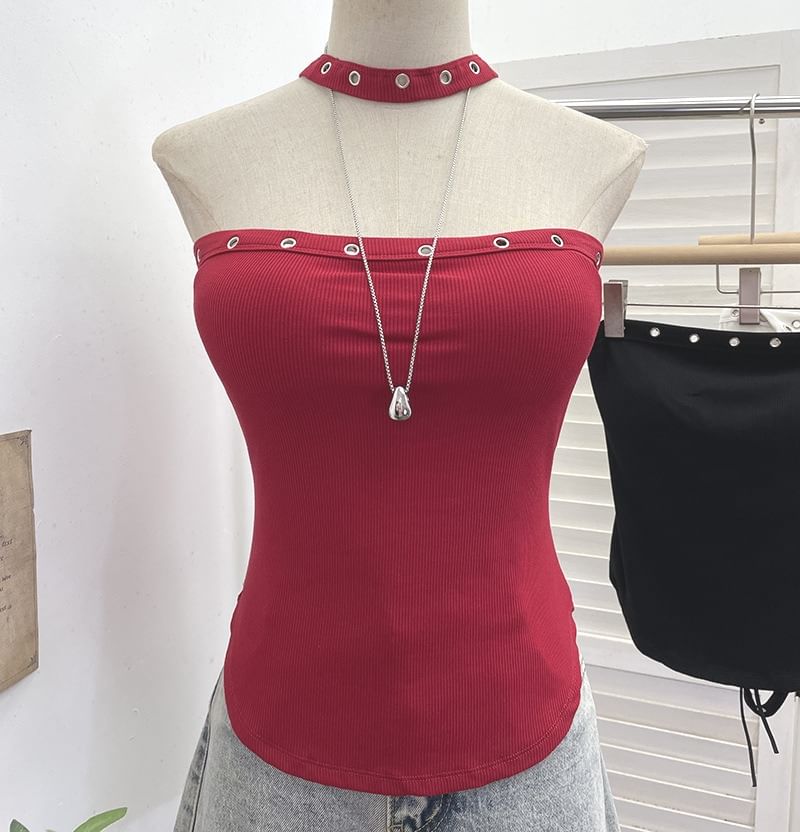 Halter Grommet Lace-Up Open Back Top