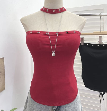 Halter Grommet Lace-Up Open Back Top