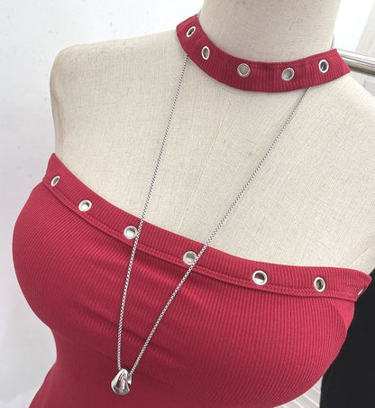 Halter Grommet Lace-Up Open Back Top