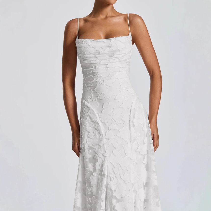 Spaghetti Strap Midi A-Line Lace Dress