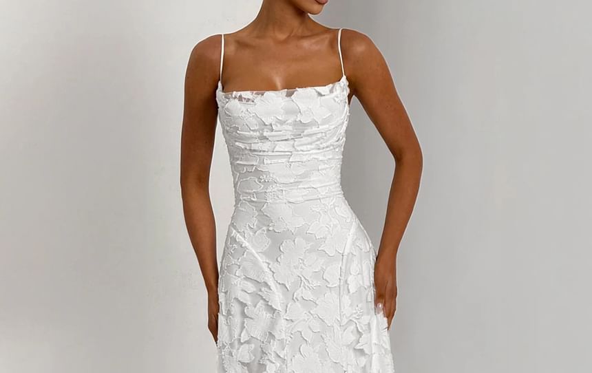 Spaghetti Strap Midi A-Line Lace Dress