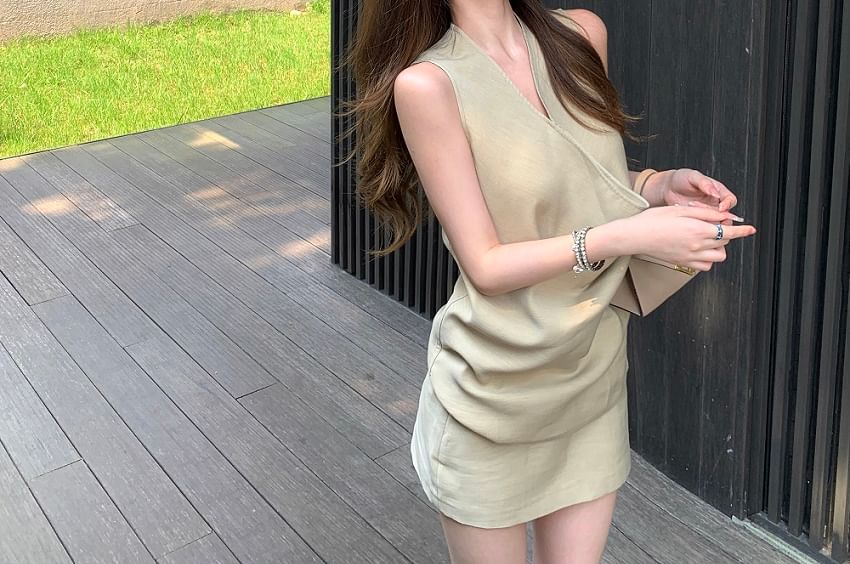V-Neck Sleeveless Top & High Waist Mini A-Line Skirt