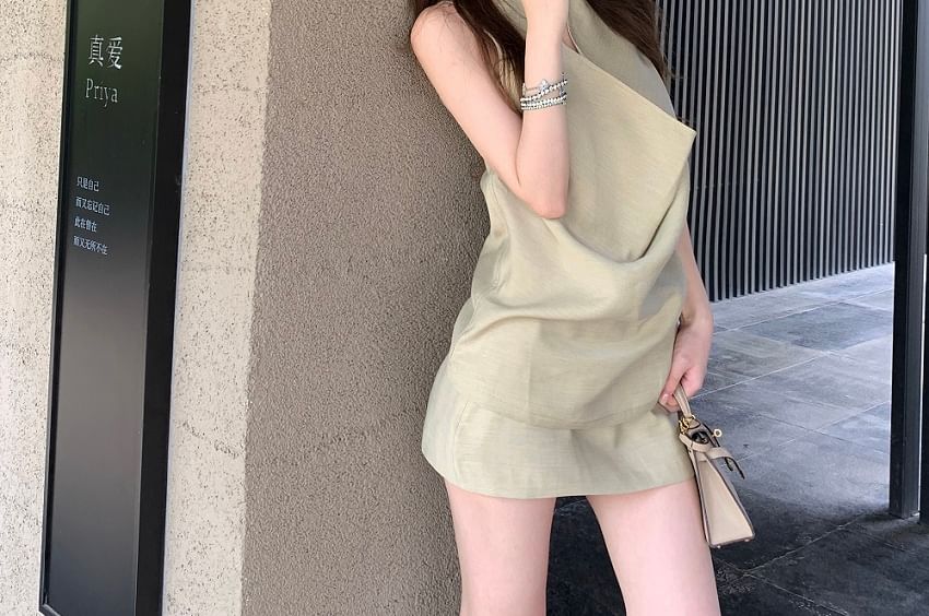 V-Neck Sleeveless Top & High Waist Mini A-Line Skirt