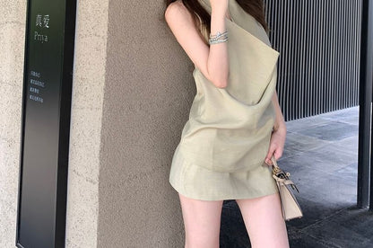 V-Neck Sleeveless Top & High Waist Mini A-Line Skirt