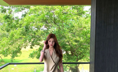V-Neck Sleeveless Top & High Waist Mini A-Line Skirt