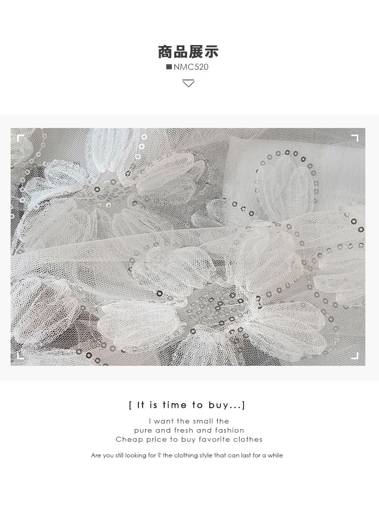 High Rise Floral Sequin Mesh Midi A-Line Skirt