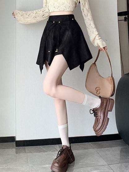 Faux Suede Asymmetrical Mini A-Line Skirt with High Waist