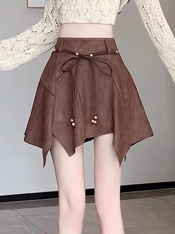 Faux Suede Asymmetrical Mini A-Line Skirt with High Waist