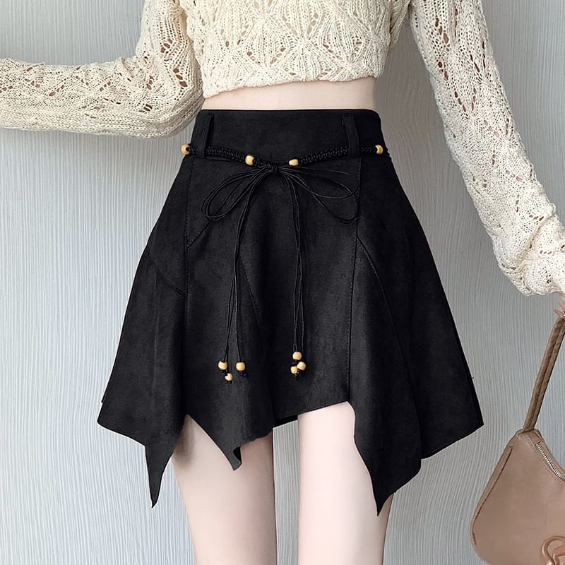 Faux Suede Asymmetrical Mini A-Line Skirt with High Waist