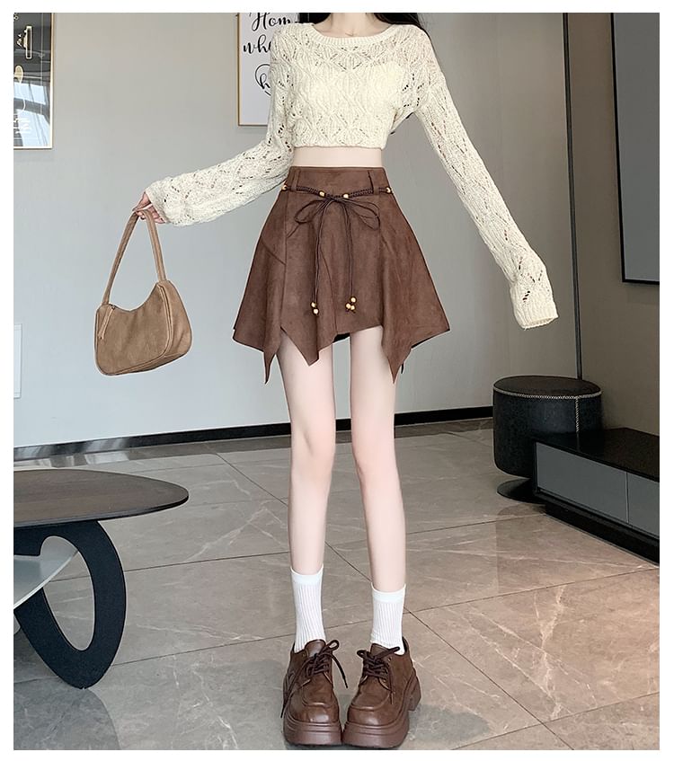 Faux Suede Asymmetrical Mini A-Line Skirt with High Waist