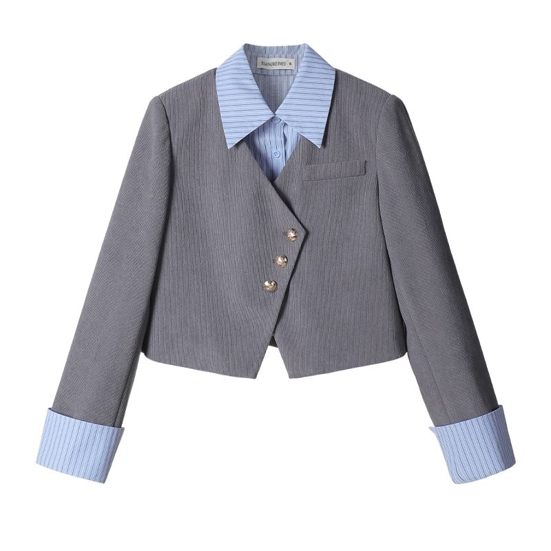 Mock Two-Piece Blazer & High Waist A-Line Skirt