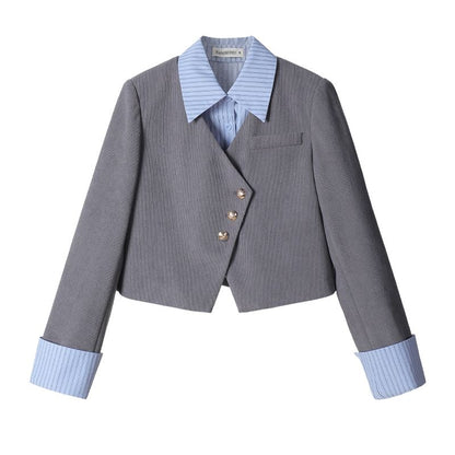 Mock Two-Piece Blazer & High Waist A-Line Skirt