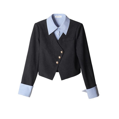 Mock Two-Piece Blazer & High Waist A-Line Skirt