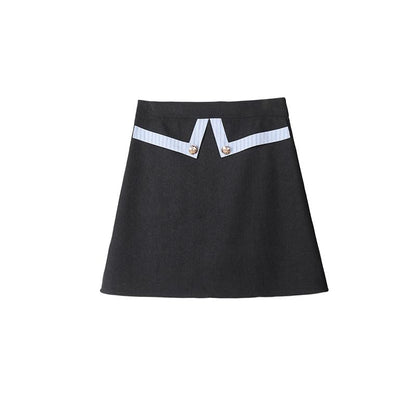 Mock Two-Piece Blazer & High Waist A-Line Skirt