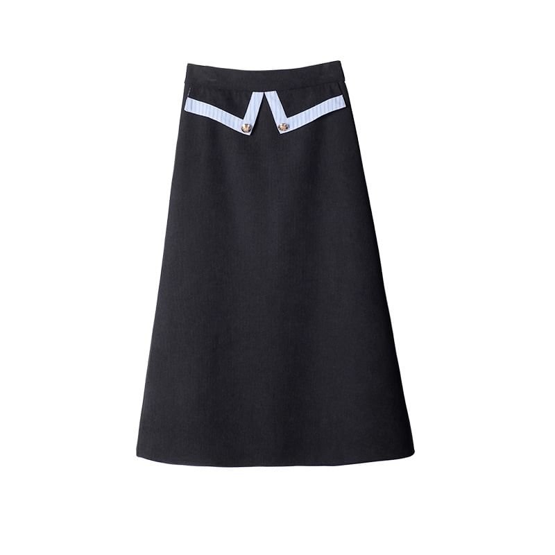 Mock Two-Piece Blazer & High Waist A-Line Skirt