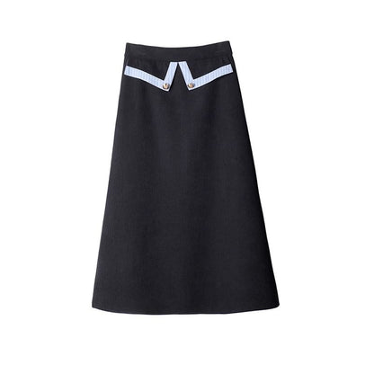 Mock Two-Piece Blazer & High Waist A-Line Skirt