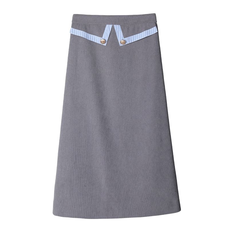 Mock Two-Piece Blazer & High Waist A-Line Skirt