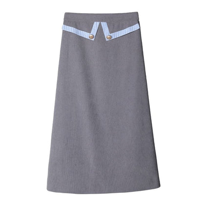 Mock Two-Piece Blazer & High Waist A-Line Skirt