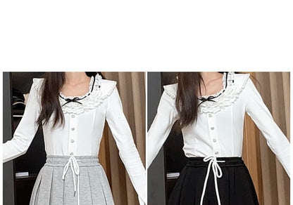 High Rise Lace Trim Mini Pleated Skirt