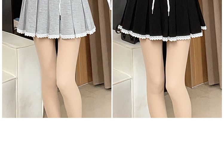 High Rise Lace Trim Mini Pleated Skirt