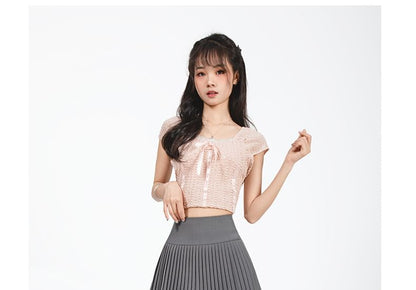 Solid Mini Pleated Skirt with High Waist