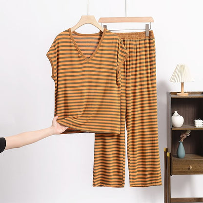 Striped V-Neck Tank and Wide-Leg Trousers Set
