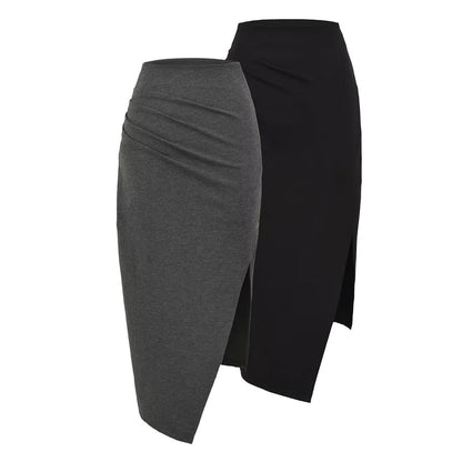High Rise Solid Slit Midi Pencil Skirt