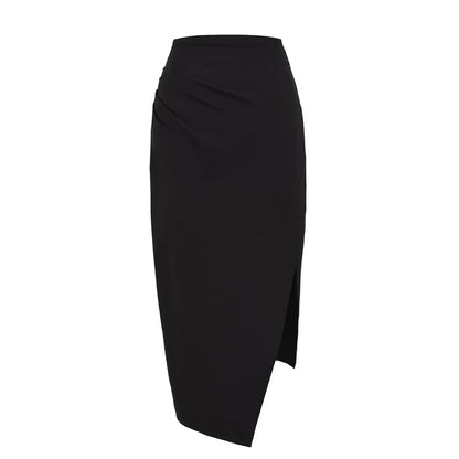 High Rise Solid Slit Midi Pencil Skirt