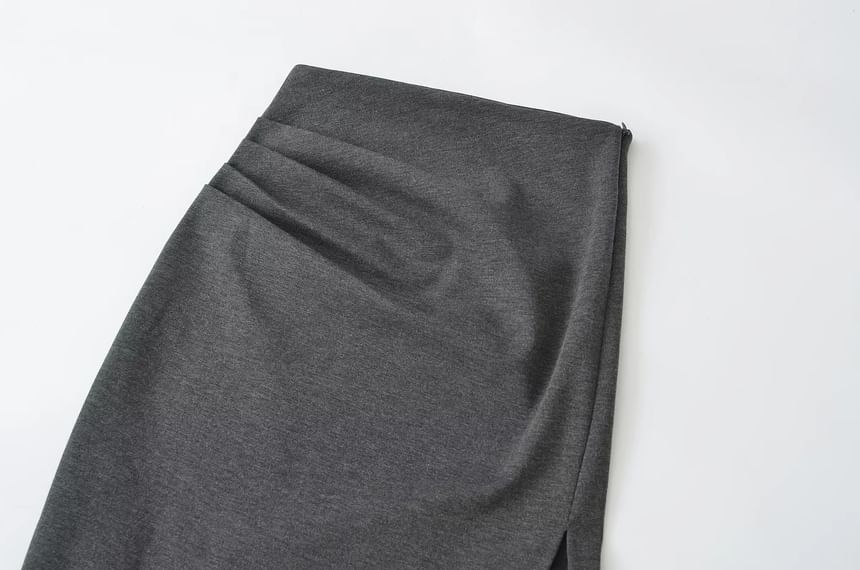 High Rise Solid Slit Midi Pencil Skirt