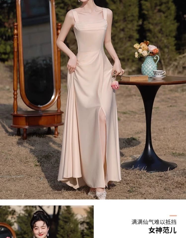 A-Line Dress Maxi Plain Bridesmaid Sleeveless