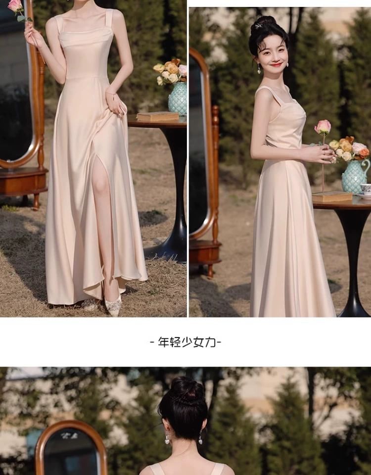 Sleeveless Plain Maxi A-Line Bridesmaid Dress