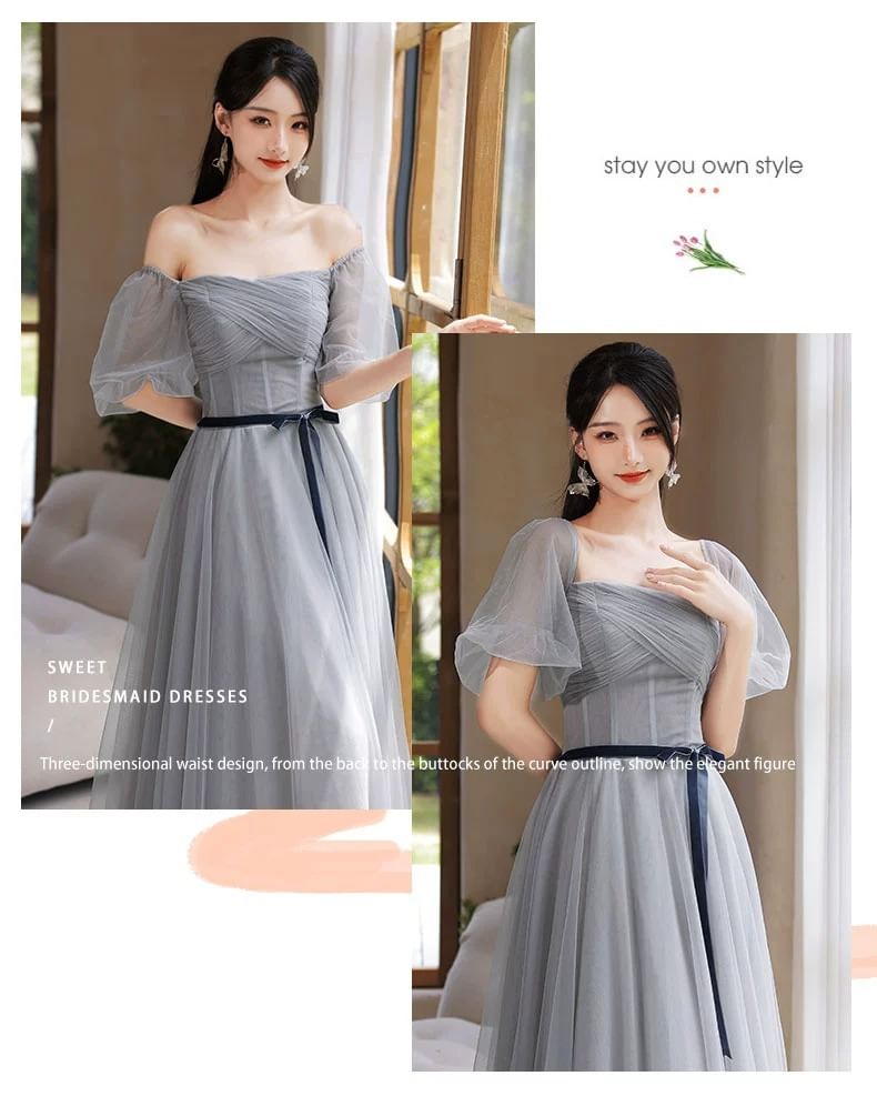 Plain Sashed Mesh Maxi A-Line Bridesmaid Dress