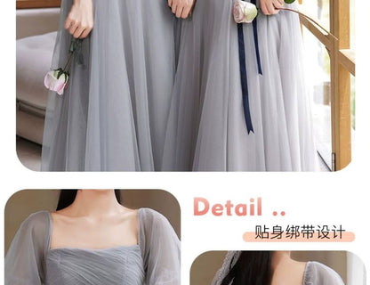 Plain Sashed Mesh Maxi A-Line Bridesmaid Dress