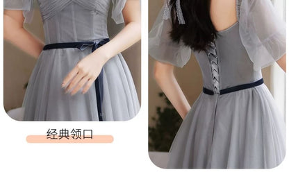 A-Line Dress Maxi Bridesmaid Plain Sashed Mesh