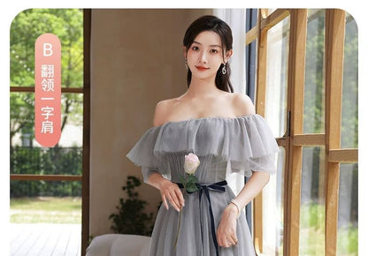 A-Line Dress Maxi Bridesmaid Plain Sashed Mesh