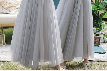 Short-Sleeve Floral Applique Mesh Maxi A-Line Bridesmaid Dress