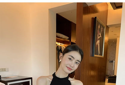 Halter Plain Midi A-Line Evening Dress