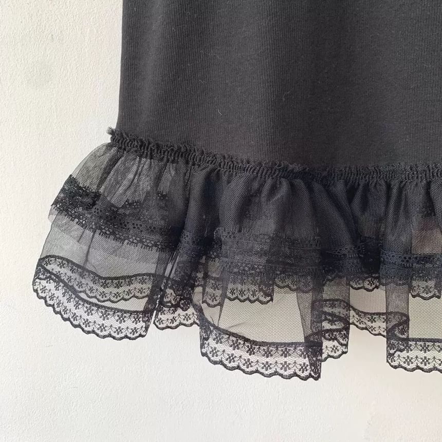 Ruffle Tank Top with Lace Trim and Scoop Neckline