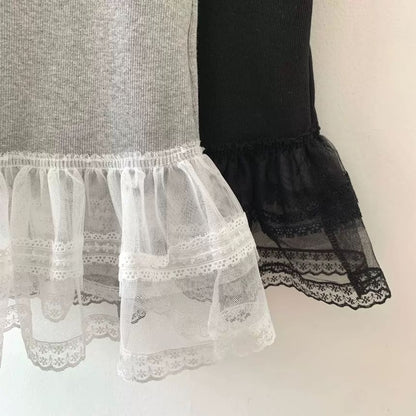 Ruffle Tank Top with Lace Trim and Scoop Neckline