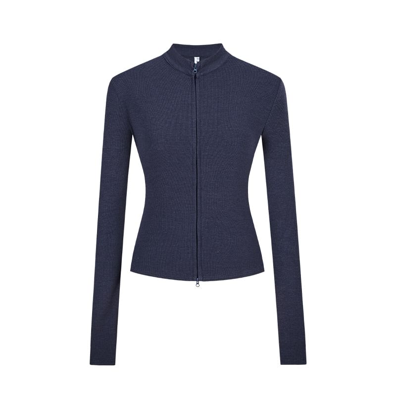 Zip-Front Long-Sleeved Solid Mock-Neck Shirt