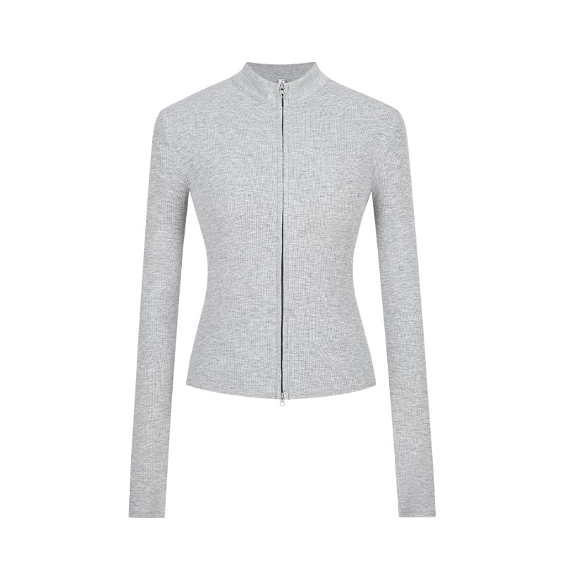 Zip-Front Long-Sleeved Solid Mock-Neck Shirt