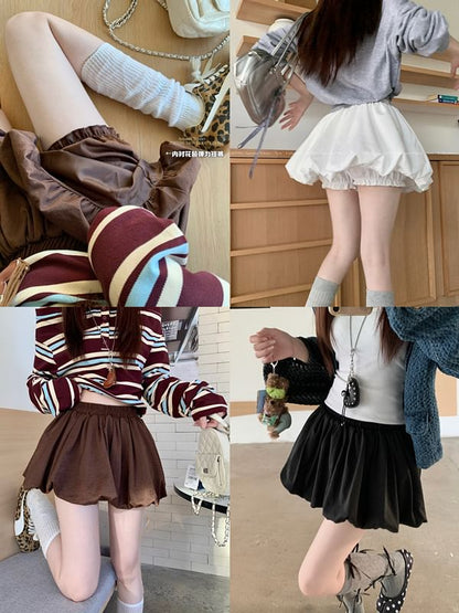 Elastic Waist Bubble A-Line Mini Skirt