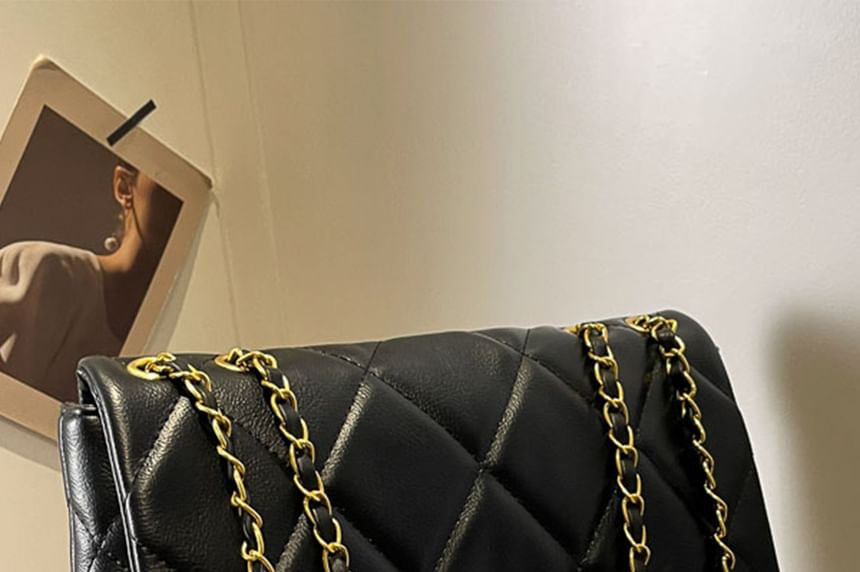 Bag Faux Flap Plain Crossbody Quilted Leather